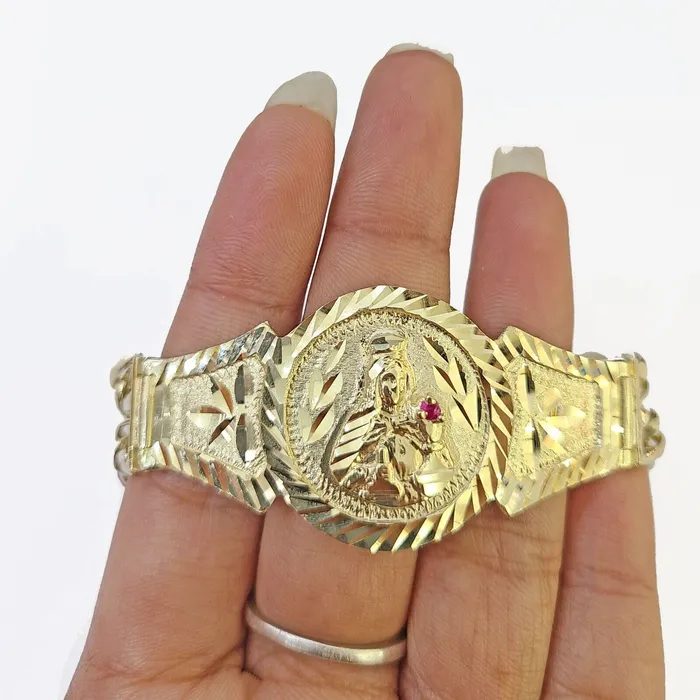 Bracelets Gold and Diamond 10k Gold Saint Barbara Miami Cuban Bracelet Size 8 15mm Bracelets Gold and Diamond 10k Gold Saint Barbara Miami Cuban Bracelet Size 8 15mm
