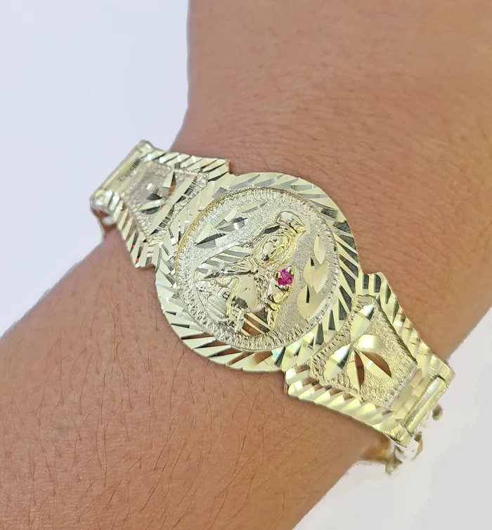 Bracelets Gold and Diamond 10k Gold Saint Barbara Miami Cuban Bracelet Size 8 15mm