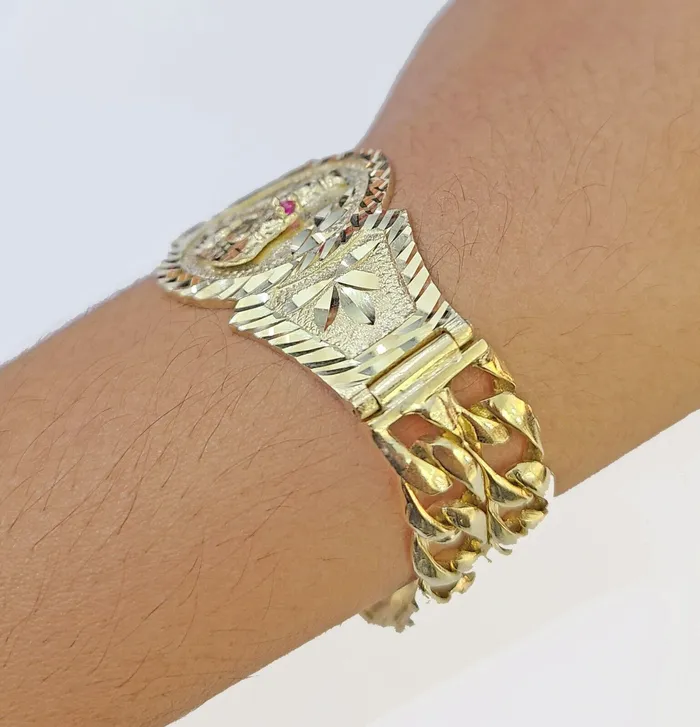 Bracelets Gold and Diamond 10k Gold Saint Barbara Miami Cuban Bracelet Size 8 15mm
