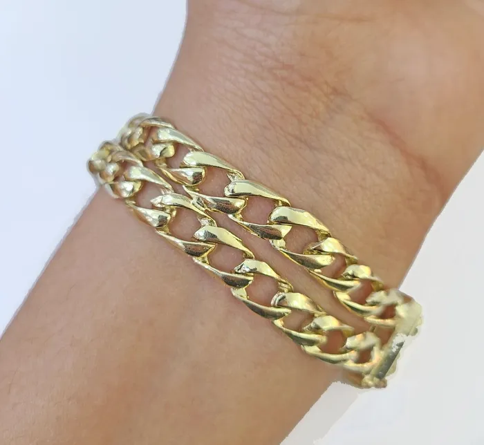Bracelets Gold and Diamond 10k Gold Saint Barbara Miami Cuban Bracelet Size 8 15mm