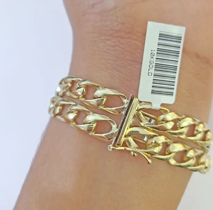 Bracelets Gold and Diamond 10k Gold Saint Barbara Miami Cuban Bracelet Size 8 15mm