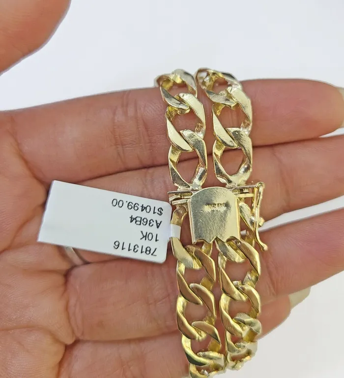 Bracelets Gold and Diamond 10k Gold Saint Barbara Miami Cuban Bracelet Size 8 15mm