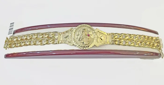 Bracelets Gold and Diamond 10k Gold Saint Barbara Miami Cuban Bracelet Size 8 15mm