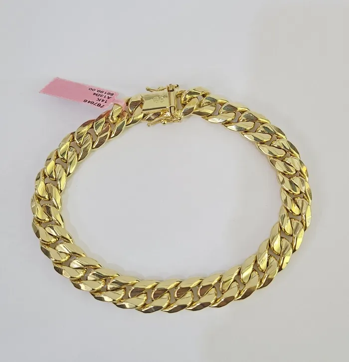 Bracelets Gold and Diamond Real 14K Miami Cuban Bracelet Yellow Gold Box Clasp 85 Inch 10mm Link Hollow