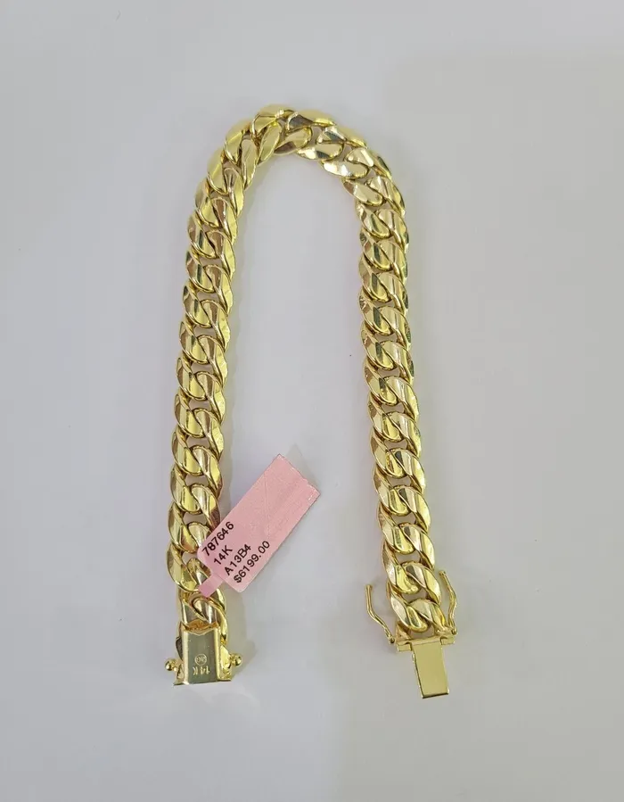 Bracelets Gold and Diamond Real 14K Miami Cuban Bracelet Yellow Gold Box Clasp 85 Inch 10mm Link Hollow