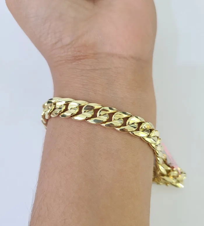Bracelets Gold and Diamond Real 14K Miami Cuban Bracelet Yellow Gold Box Clasp 85 Inch 10mm Link Hollow