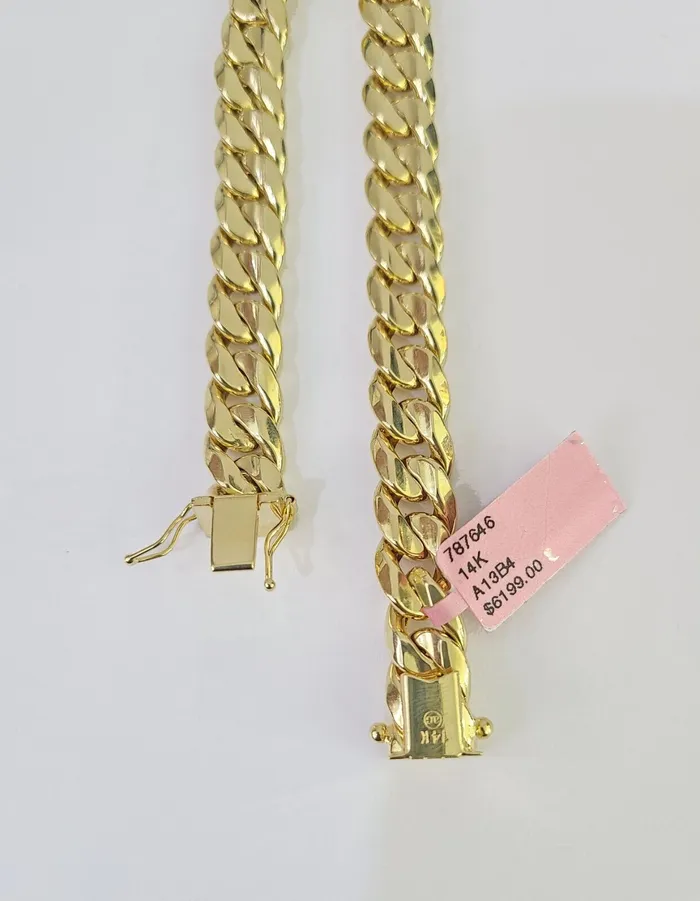 Bracelets Gold and Diamond Real 14K Miami Cuban Bracelet Yellow Gold Box Clasp 85 Inch 10mm Link Hollow