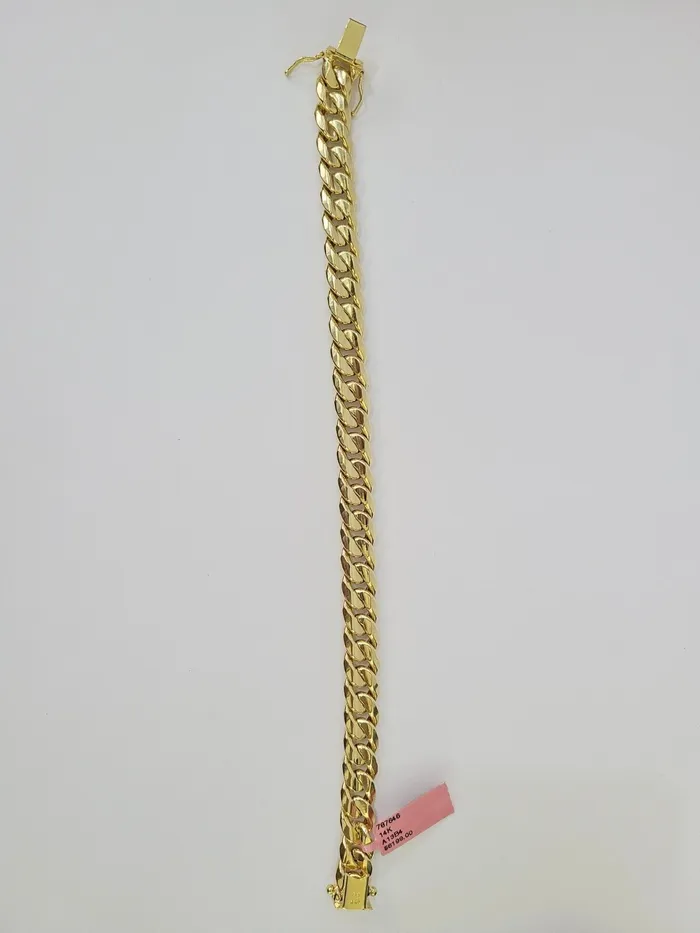 Bracelets Gold and Diamond Real 14K Miami Cuban Bracelet Yellow Gold Box Clasp 85 Inch 10mm Link Hollow