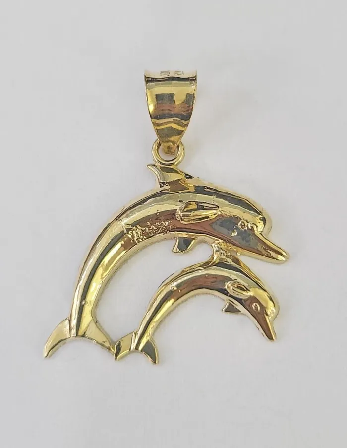 Charm Necklaces 10K Real Dolphin Charm Pendant Yellow Gold 1 Genuine Gold and Diamond