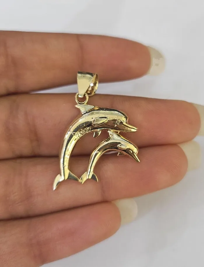 Charm Necklaces 10K Real Dolphin Charm Pendant Yellow Gold 1 Genuine Gold and Diamond