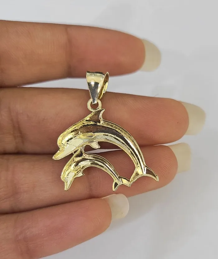 Charm Necklaces 10K Real Dolphin Charm Pendant Yellow Gold 1 Genuine Gold and Diamond