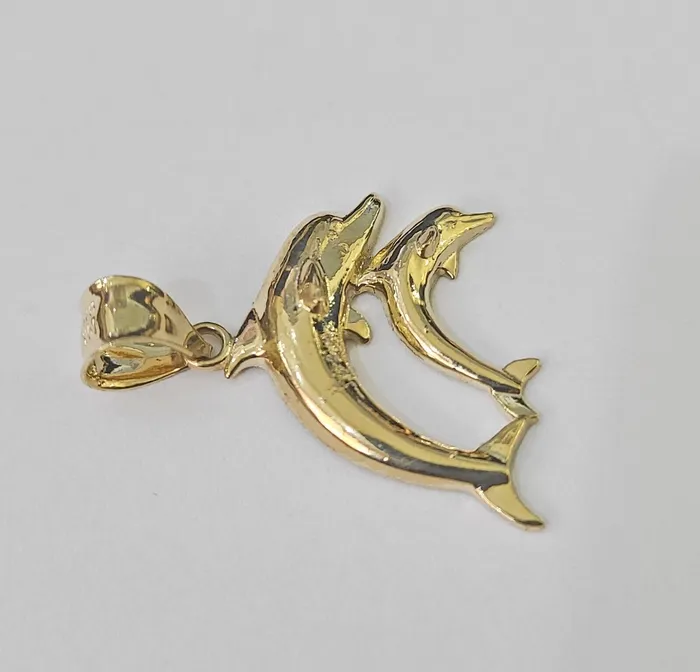 Charm Necklaces 10K Real Dolphin Charm Pendant Yellow Gold 1 Genuine Gold and Diamond