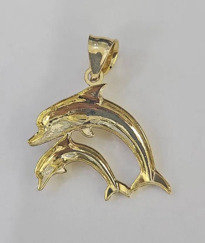 Charm Necklaces 10K Real Dolphin Charm Pendant Yellow Gold 1 Genuine Gold and Diamond