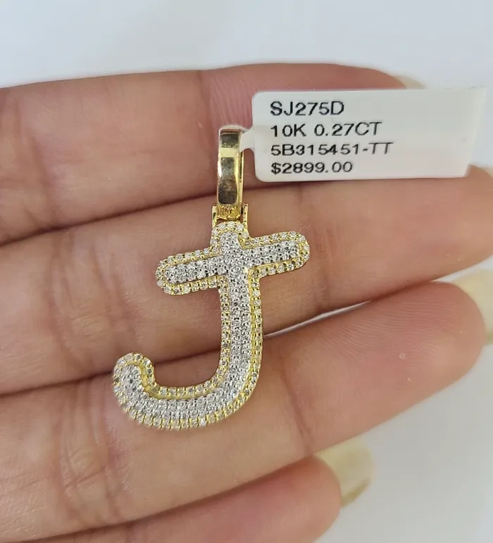 Charm Necklaces 10k Yellow Gold Diamond J Charm Pendant Initial Alphabet Letter Real Genuine Globalwatches10