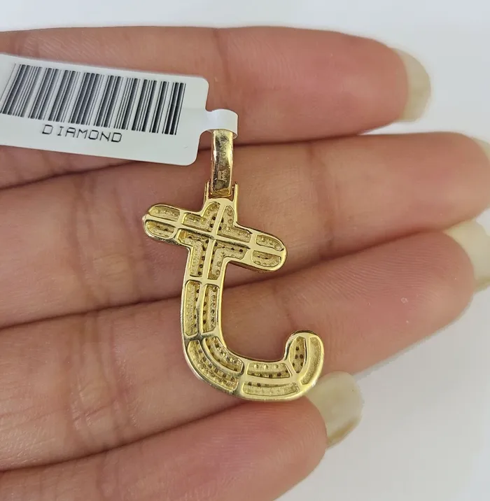 Charm Necklaces 10k Yellow Gold Diamond J Charm Pendant Initial Alphabet Letter Real Genuine Globalwatches10
