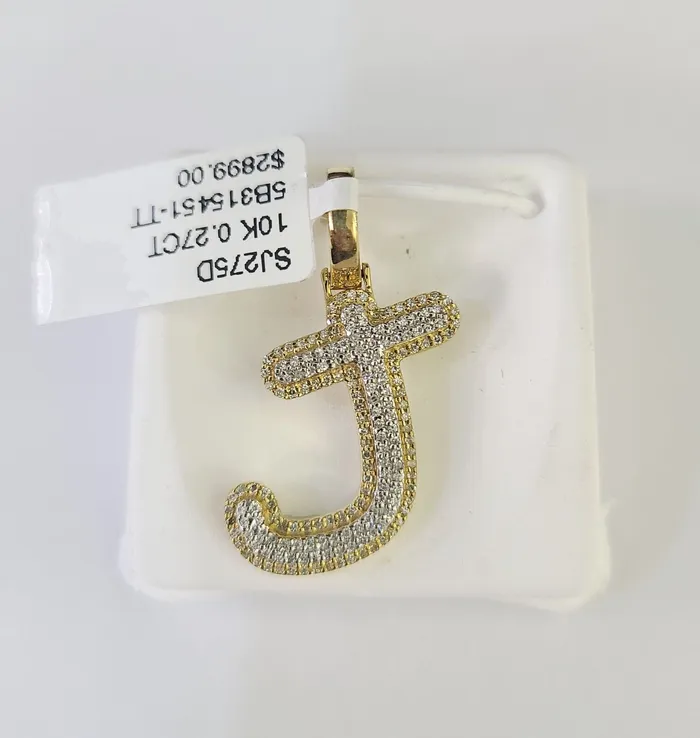 Charm Necklaces 10k Yellow Gold Diamond J Charm Pendant Initial Alphabet Letter Real Genuine Globalwatches10