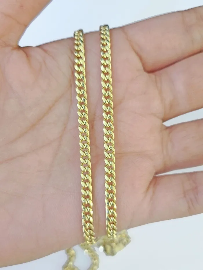 Charm Necklaces Globalwatches10 10k Yellow Gold Miami Cuban Chain Dollar Charm Pendent SET 3mm 22 Inches