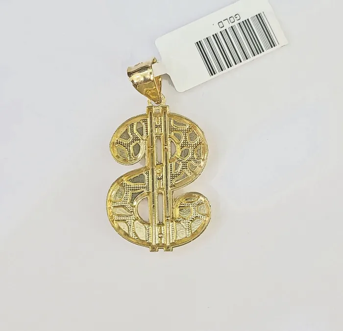 Charm Necklaces Globalwatches10 10k Yellow Gold Miami Cuban Chain Dollar Charm Pendent SET 3mm 22 Inches