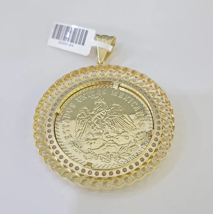 Charm Necklaces Gold and Diamond 10k Centenario Coin Charm Yellow Gold 50 Pesos 1947 MexicoMexican Coin