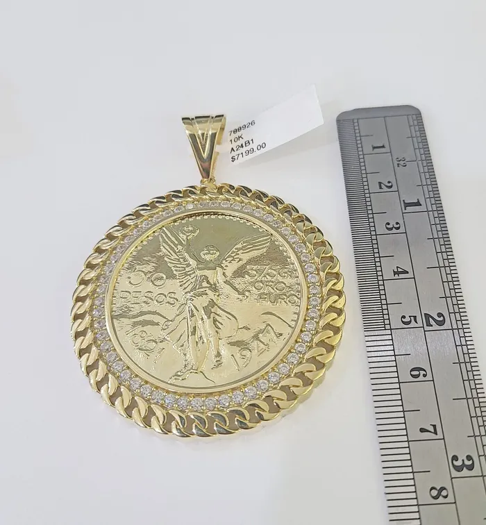 Charm Necklaces Gold and Diamond 10k Centenario Coin Charm Yellow Gold 50 Pesos 1947 MexicoMexican Coin