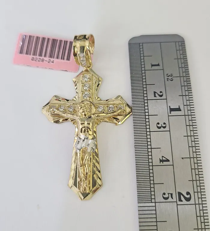 Charm Necklaces Gold and Diamond 14k Jesus Christ CZ Cross Charm Pendant Yellow Gold REAL Genuine