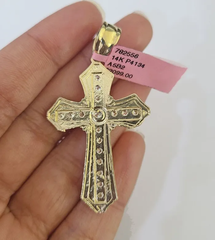 Charm Necklaces Gold and Diamond 14k Jesus Christ CZ Cross Charm Pendant Yellow Gold REAL Genuine