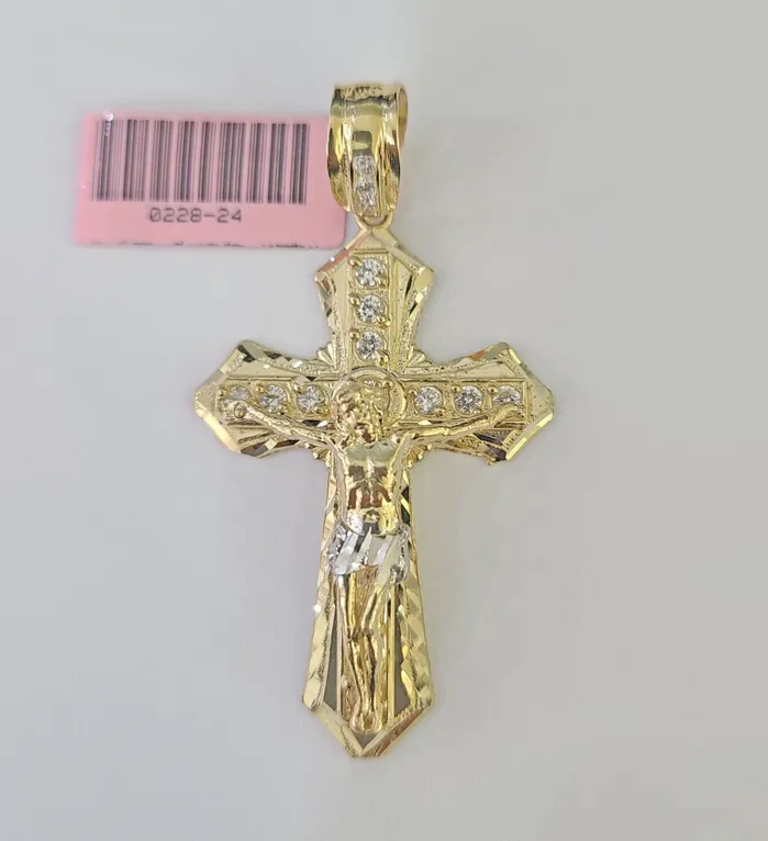 Charm Necklaces Gold and Diamond 14k Jesus Christ CZ Cross Charm Pendant Yellow Gold REAL Genuine
