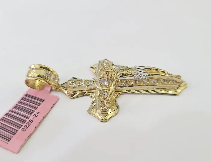 Charm Necklaces Gold and Diamond 14k Jesus Christ CZ Cross Charm Pendant Yellow Gold REAL Genuine