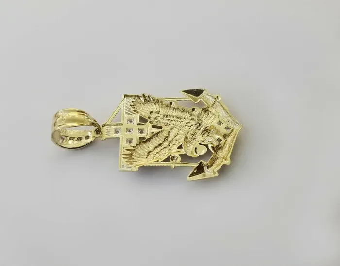 Charm Necklaces Gold and Diamond Real 10k Yellow Gold American Eagle Anchor Pendant 2 inches Cubic Zirconia Charm Charm Necklaces Gold and Diamond Real 10k Yellow Gold American Eagle Anchor Pendant 2 inches Cubic Zirconia Charm