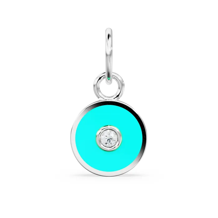 Charm Necklaces Jalvi Co Turquoise Enamel Disc Diamond Solid Gold Charm Enamel Gold Charm Circle Diamond Charm Real Diamond Jewelry Diamond Gold NecklaceSALE