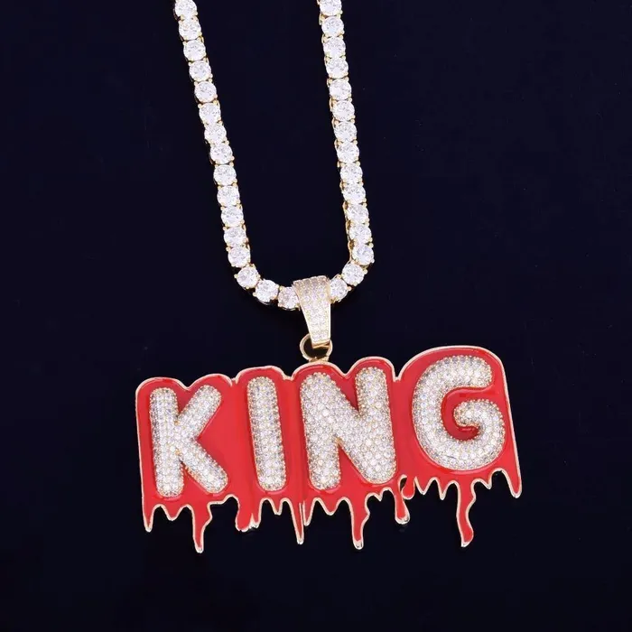 Custom Iced Out Magma Drip Letter Pendant Bling Proud Necklaces