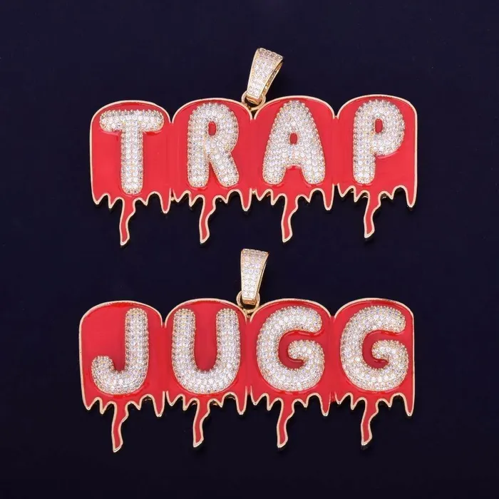 Custom Iced Out Magma Drip Letter Pendant Bling Proud Necklaces
