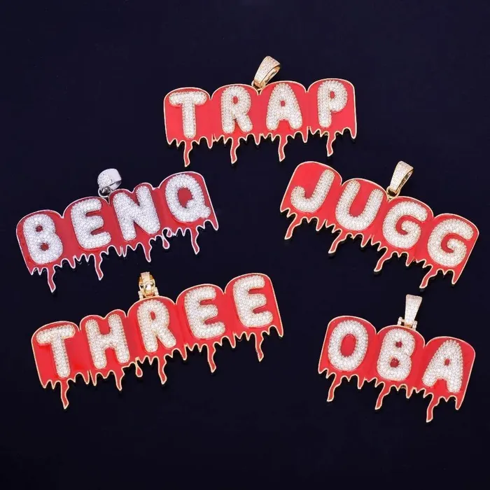 Custom Iced Out Magma Drip Letter Pendant Bling Proud Necklaces