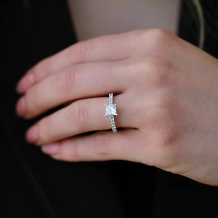 Diamond Evolution Rings 14kt White Gold 130cttw LabCreated Princess Cut Side Stone Engagement Ring