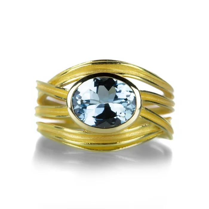 Double Tier Aquamarine Ribbon Ring Barbara Heinrich Rings