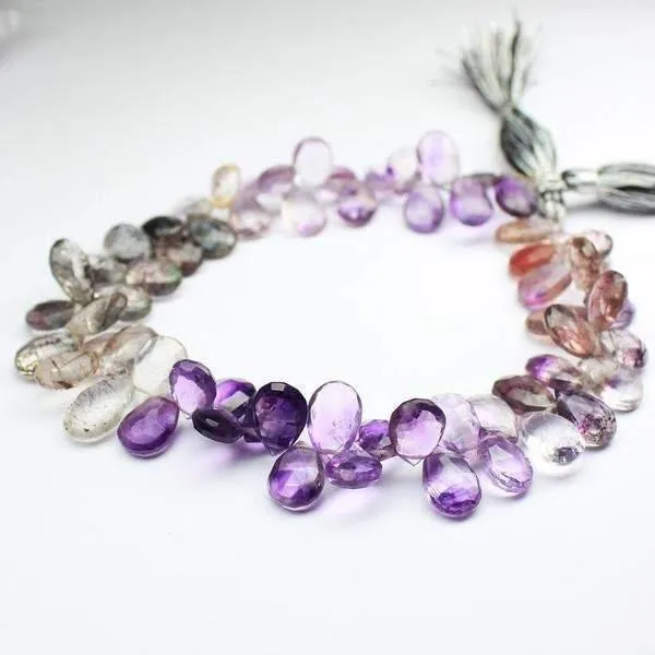 Earrings Beads Supplies USA Rutile Amethyst Natural Faceted Pear Drop Gemstone Loose Beads Strand 8mm 9mm 9