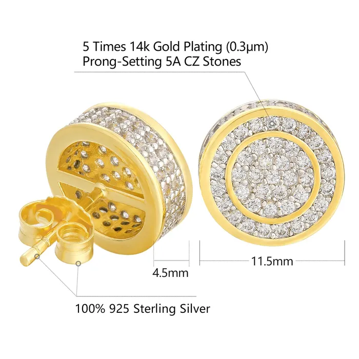 Earrings KRKC The Giant Iced Out 12mm Big Round Stud Earrings for Men