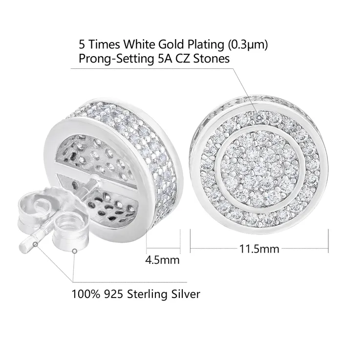 Earrings KRKC The Giant Iced Out 12mm Big Round Stud Earrings for Men