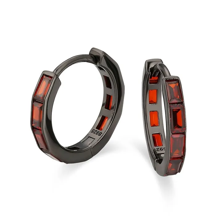 Earrings KRKC The Zeal 925 Sterling Silver Black Red Ruby Diamond Mens Hoop Earrings Earrings KRKC The Zeal 925 Sterling Silver Black Red Ruby Diamond Mens Hoop Earrings