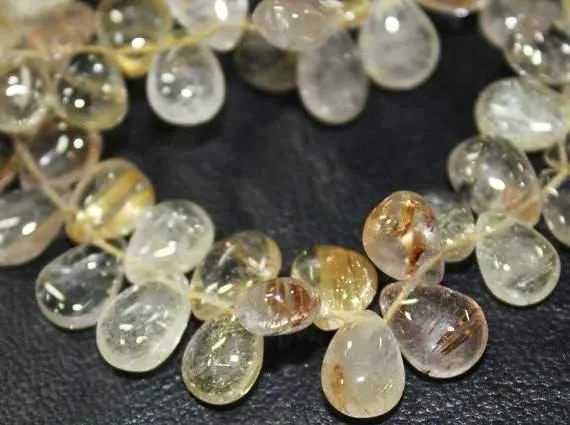 Earrings Natural Golden Rutile Smooth Polished Pear Drop Beads Strand 8 6mm 9mm Beads Supplies USA