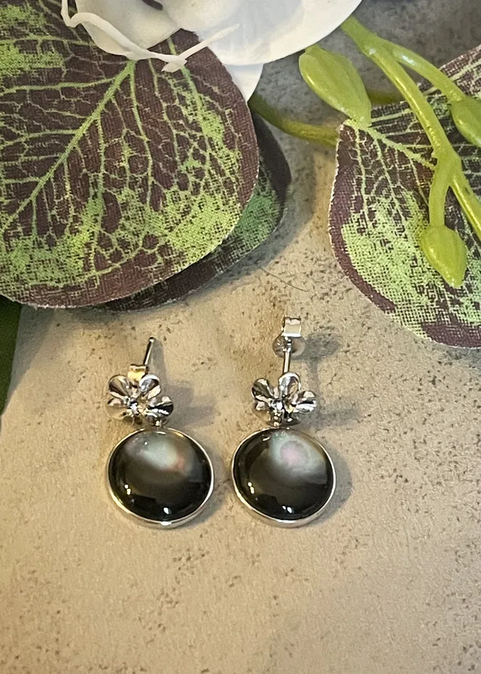 Earrings SophiaRene Boutique Sterling Silver Black MOP Shell Drop Earrings