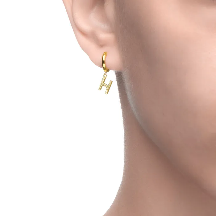 Earrings Spirito Rosa Magna H Letter Single Earring White CZ 18K Gold Plated 925 Silver