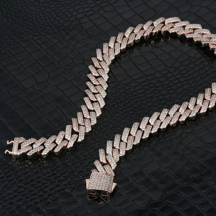 Earrings YiWuMeiSha 15mm Iced Out Prong Link Cuban Link Choker in Rose Gold