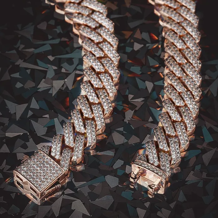 Earrings YiWuMeiSha 15mm Iced Out Prong Link Cuban Link Choker in Rose Gold