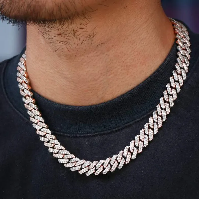 Earrings YiWuMeiSha 15mm Iced Out Prong Link Cuban Link Choker in Rose Gold