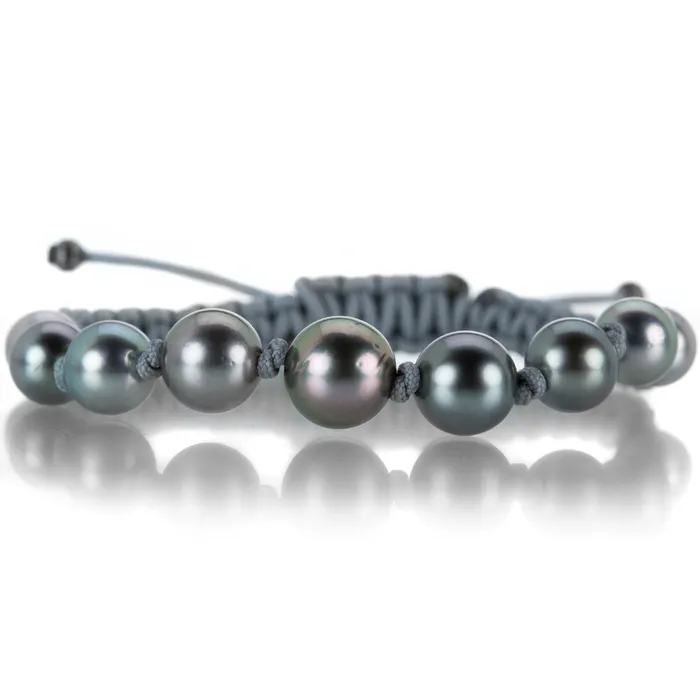 Gellner Bracelets Light Gray Macrame Bracelet with 9 Tahitian Pearls