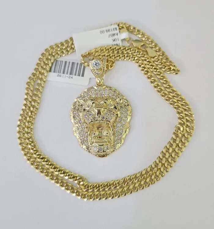 Globalwatches10 10k Miami Cuban Chain Roaring Lion Charm Set 4mm 1828 Necklace Pendant Gold Necklaces Globalwatches10 10k Miami Cuban Chain Roaring Lion Charm Set 4mm 1828 Necklace Pendant Gold Necklaces