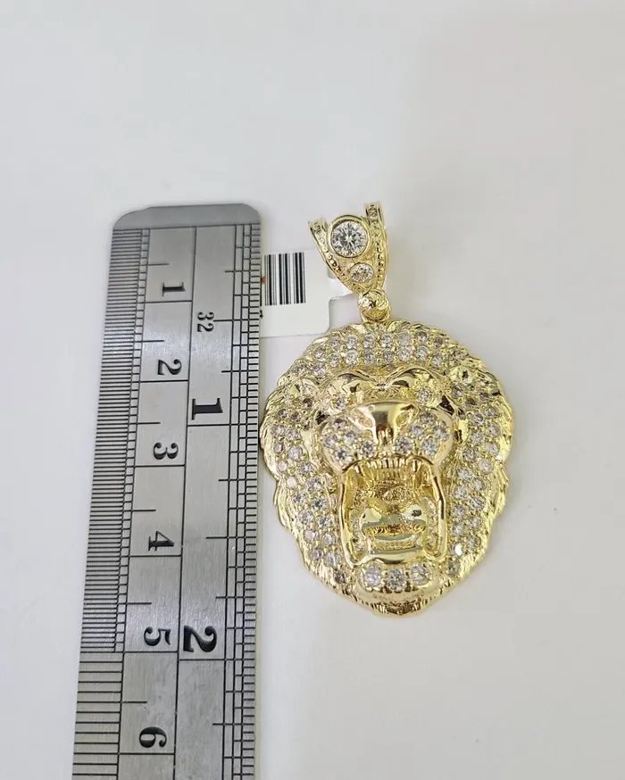 Globalwatches10 10k Miami Cuban Chain Roaring Lion Charm Set 4mm 1828 Necklace Pendant Gold Necklaces
