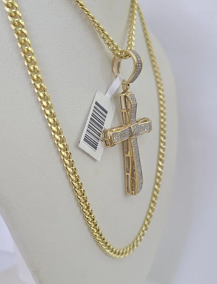 Globalwatches10 Necklaces 10k Miami Cuban Chain Jesus Cross Charm Set 45mm 2028 Necklace Pendant Gold
