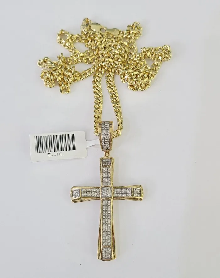 Globalwatches10 Necklaces 10k Miami Cuban Chain Jesus Cross Charm Set 45mm 2028 Necklace Pendant Gold